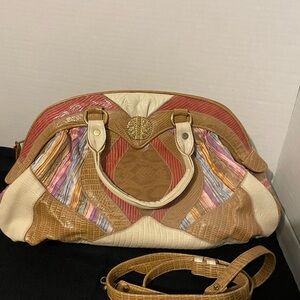 Sharif Multicolor Patchwork Shoulder Bag in Cream, Tan & Pink